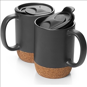 Coffee Mugs, 15 oz Mug, Large Ceramic Coffee Mug with Cork Bottom and Spill Proof Lid